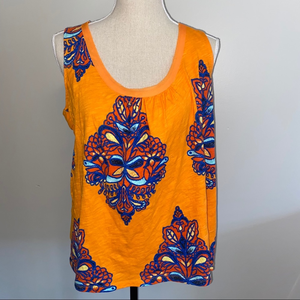 Orange and Blue Patterned Women's Top